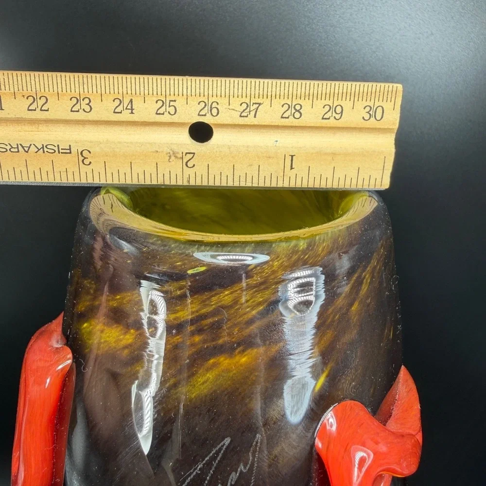 Mihai‎ Topescu Glass Vase 12inch Heavy Applied Ribbon Colorful Modern Decor